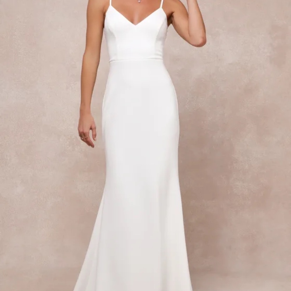Elegant White Spaghetti Strap Dress, perfect for wedding